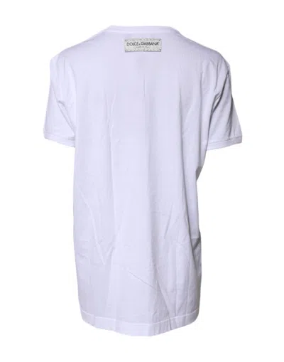 Pre-owned Dolce & Gabbana White Cotton Printed Round Neck Top Women's T-shirt ()