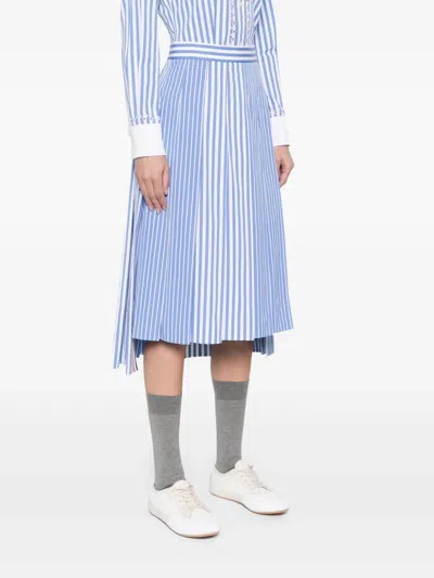 Thom Browne Awning Striped Poplin Funmix Pleated Skirt In Blue