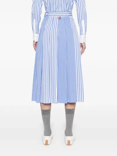 Thom Browne Awning Striped Poplin Funmix Pleated Skirt In Blue