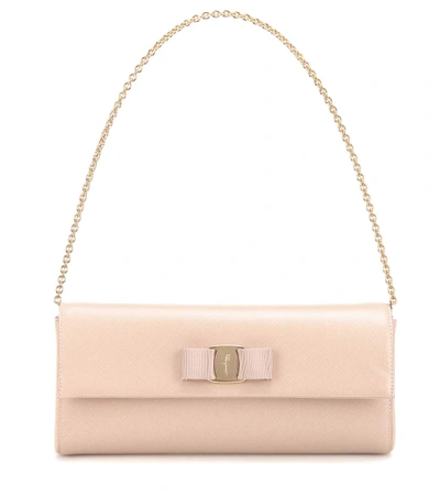 Shop Ferragamo Ginny Leather Clutch In Beige