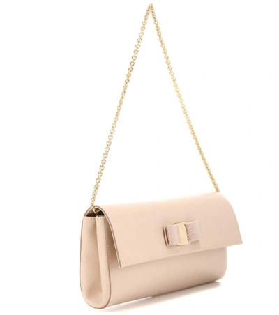 Shop Ferragamo Ginny Leather Clutch In Beige