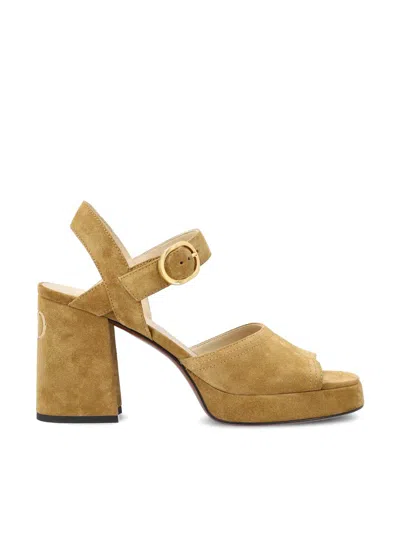 Valentino Garavani Fawcette Platform Crust Leather Sandal 100mm Woman Havana Beige 40 In Brown