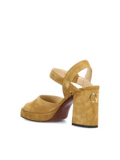 Valentino Garavani Fawcette Platform Crust Leather Sandal 100mm Woman Havana Beige 40 In Brown