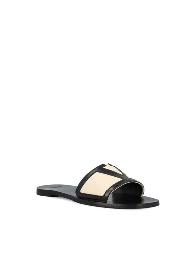 Valentino Butter White And Black Synthetic Slides With Wide Strap