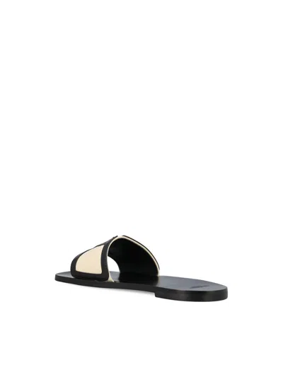 Valentino Butter White And Black Synthetic Slides With Wide Strap