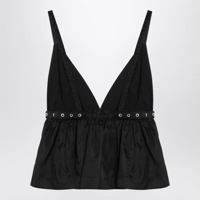 Ganni Black V-neck Top With A Waistband Under The Bust