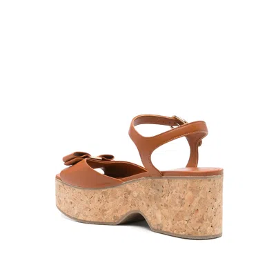 Ferragamo Selna Leather Bow Platform Sandals