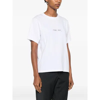 Victoria Beckham White Crewneck T-shirt With Slogan Print On The Front In Cotton Woman In White