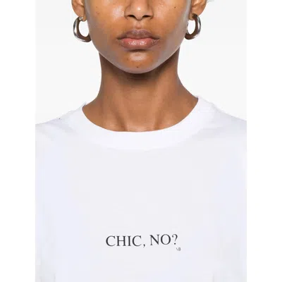 Victoria Beckham White Crewneck T-shirt With Slogan Print On The Front In Cotton Woman In White