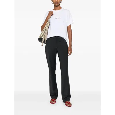 Victoria Beckham White Crewneck T-shirt With Slogan Print On The Front In Cotton Woman In White