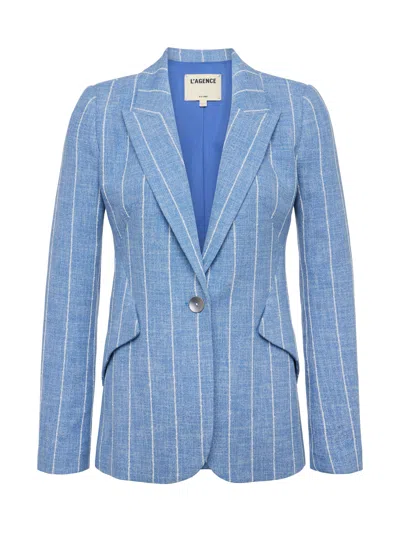 L Agence Chamberlain Pinstripe Single-breasted Blazer In Blue