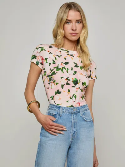 L'agence Ressi Short Sleeve Rose Print Tee In Magnolia