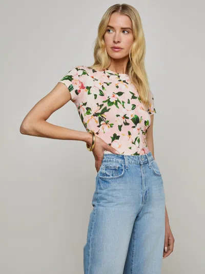 L'agence Ressi Short Sleeve Rose Print Tee In Magnolia