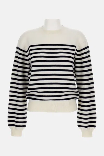Khaite And Navy Blue Striped Merino Wool Sweater