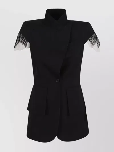 Alexander Mcqueen Asymmetrical Tailored Jacket With Lace Detailing