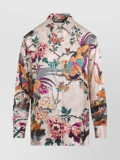 Roberto Cavalli Silk Floral Print Shirt In Multi