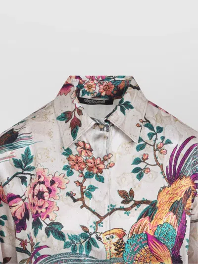 Roberto Cavalli Silk Floral Print Shirt In Multi