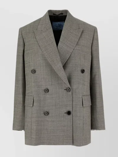Prada Grey Wool Blazer In Animal Print