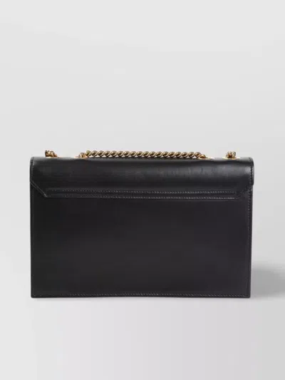 Roberto Cavalli Black Leather Shoulder Bag With Gold Emblem In Purple