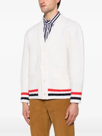 罗纹针织红白蓝条纹开衫
