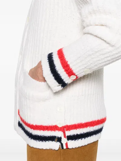 罗纹针织红白蓝条纹开衫