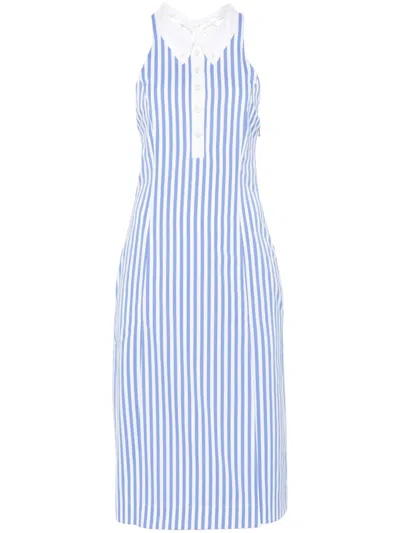 Thom Browne Awning Stripe Cotton Poplin Halter Polo Dress
