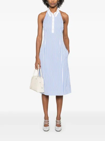 Thom Browne Awning Stripe Cotton Poplin Halter Polo Dress