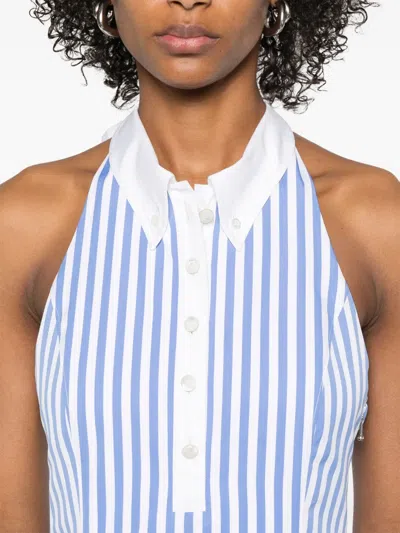Thom Browne Awning Stripe Cotton Poplin Halter Polo Dress