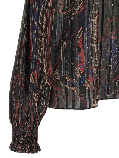 Saint Laurent Smocked Off-the-shoulder Blouse Ruffled Neckline In Brown