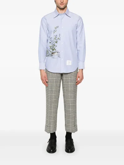 Thom Browne Cotton Embroidered Scenic Goose Shirt In Blue