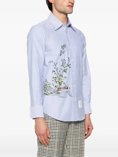 Thom Browne Cotton Embroidered Scenic Goose Shirt In Blue