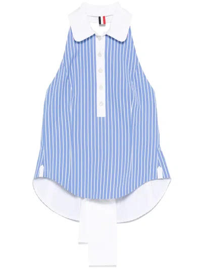 Thom Browne Cotton Stripe Halter Top In Blue