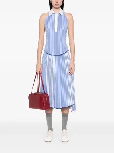 Thom Browne Cotton Stripe Halter Top In Blue