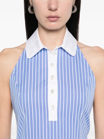 Thom Browne Cotton Stripe Halter Top In Blue