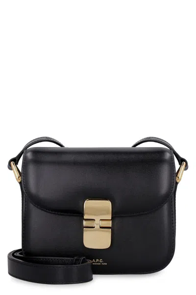 Apc A.p.c. Compact Black Calf Leather Shoulder Bag With Adjustable Strap
