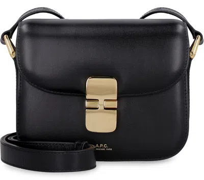 Apc A.p.c. Compact Black Calf Leather Shoulder Bag With Adjustable Strap