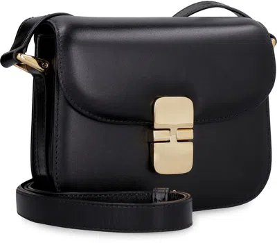 Apc A.p.c. Compact Black Calf Leather Shoulder Bag With Adjustable Strap
