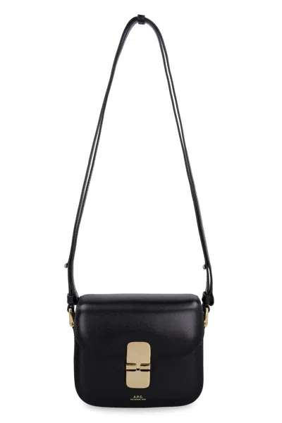 Apc A.p.c. Compact Black Calf Leather Shoulder Bag With Adjustable Strap