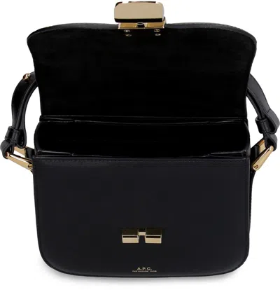 Apc A.p.c. Compact Black Calf Leather Shoulder Bag With Adjustable Strap