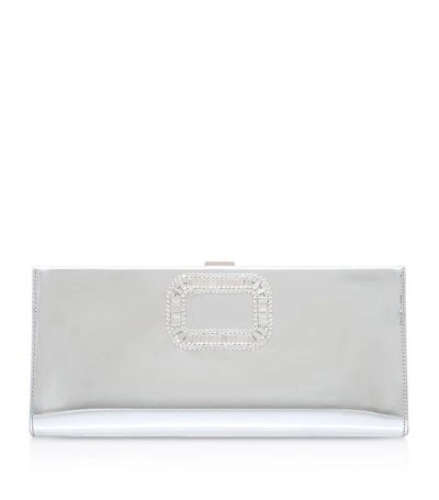 Roger Vivier Pilgrim Small Embellished Metallic Leather Clutch In Off White