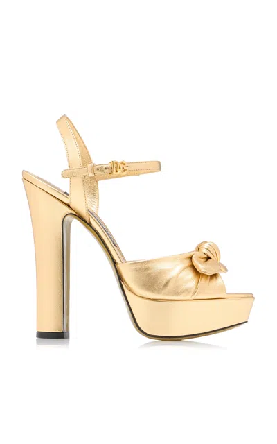 Dolce & Gabbana Metallic Leather Platform Sandals In Gold