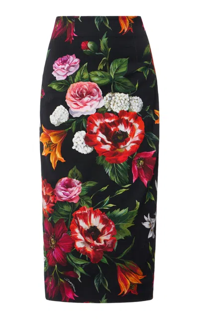 Dolce & Gabbana Flower-print Midi Skirt In Pink
