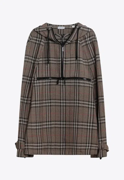 Burberry Half-zip Jacket With Check Pattern In Silk Blend