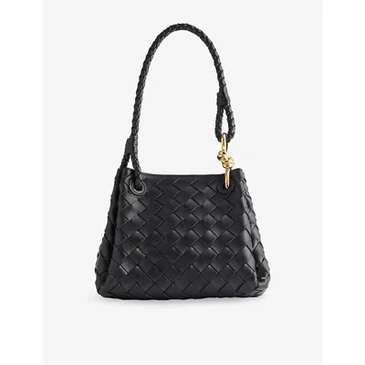 Bottega Veneta Women Parachute Small Leather Shoulder Bag With Intrecciato Motif In Black