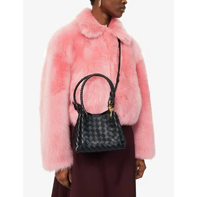 Bottega Veneta Women Parachute Small Leather Shoulder Bag With Intrecciato Motif In Black