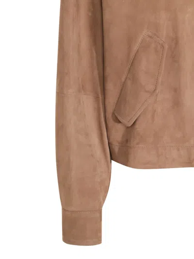 Brunello Cucinelli Leather Jacket With Button Detail And Front Pockets In Brown