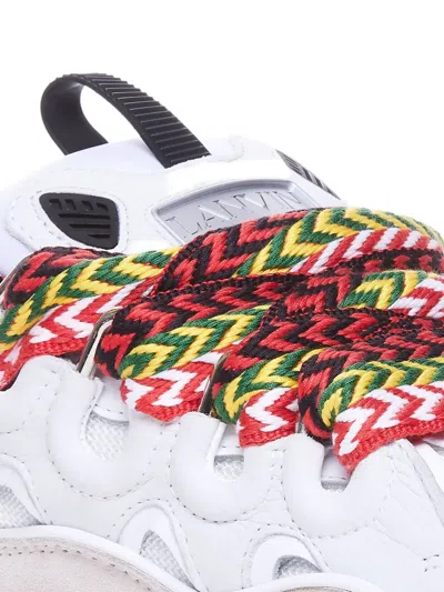 Lanvin Curb Leather Sneakers With Multicolor Laces In White
