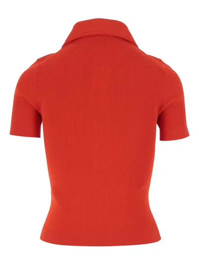 Tory Burch Collared Ribbed Texture Short Sleeves Polo Shirt In Pink