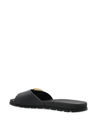 Tory Burch Prominent Buckle Slide Sandals In Smooth Leather In Black