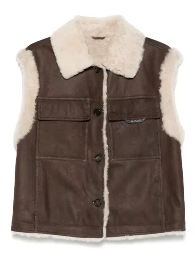 Brunello Cucinelli Sleeveless Shearling Outerwear In Brown